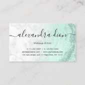 Moderne, groene glitter marmer make-up artiest visitekaartje (Achterkant)