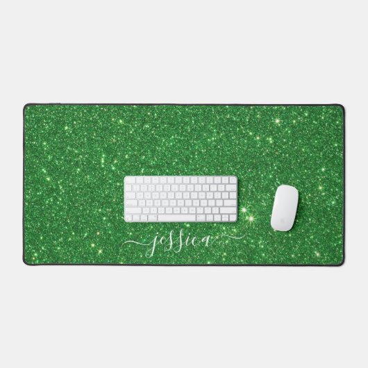 Moderne groene glitter scriptnaam bureaumat (Keyboard & Muis)
