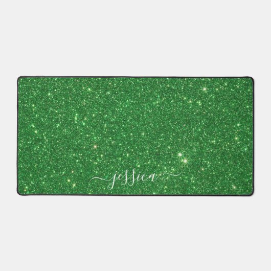 Moderne groene glitter scriptnaam bureaumat (Voorkant)