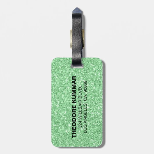Moderne groene glitterprint bagagelabel (Achterkant verticaal)