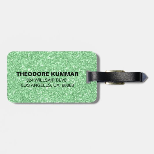 Moderne groene glitterprint bagagelabel (Achterkant horizontaal)