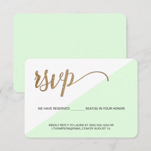 Moderne groene Gold RSVP geen mailing Voorbehouden (Voorkant / Achterkant)