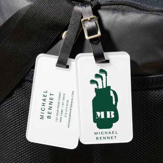 Moderne groene golf sport monogram bagagelabel