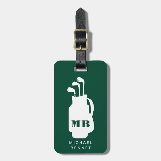 Moderne Groene Golf Sport Monogram Bagagelabel (Voorkant verticaal)
