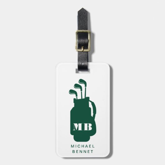 Moderne groene golf sport monogram bagagelabel (Voorkant verticaal)