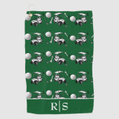 Moderne groene golfballen en kar met aangepaste mo golfhanddoek (Voorkant)