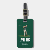 Moderne Groene Golfer Sport Monogram Bagagelabel (Voorkant verticaal)