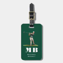 Moderne Groene Golfer Sport Monogram Bagagelabel