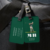 Moderne Groene Golfer Sport Monogram Bagagelabel
