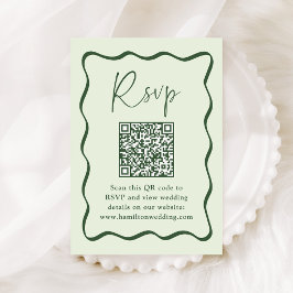 Moderne groene golvende kader QR-code trouw-RSvp Informatiekaartje