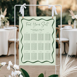 Moderne groene golvende kader trouwstoelindeling poster