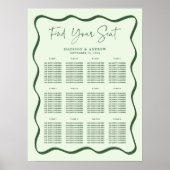 Moderne groene golvende kader trouwstoelindeling poster (Voorkant)