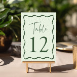 Moderne Groene Golvende Lijst Bruiloft Kaart<br><div class="desc">Voeg een stijlvol tintje toe aan uw huwelijksfeest met deze Modern Wavy Lijst bruidstafelkaarten! Het retro ontwerp toont "Table" in een handgeschreven groen script met het onderstaande tabelnummer. Een groene golvende rand om het tabelnummer heen, in tegenstelling tot een lichtgroene achtergrond. Het ontwerp herhaalt zich op de achterkant. Om de...</div>
