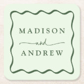 Moderne Groene Golvende Lijst Bruiloft Kartonnen Onderzetters (Voorkant)