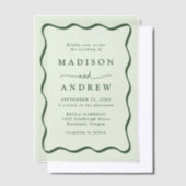 Moderne Groene Golvende Lijst Bruiloft Vellum Uitnodigingen (Offset)
