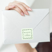 Moderne Groene Golvende Lijst Bruiloft Vierkante Sticker