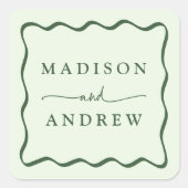 Moderne Groene Golvende Lijst Bruiloft Vierkante Sticker (Voorkant)