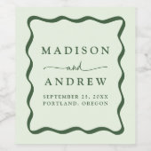 Moderne Groene Golvende Lijst Bruiloft Wijn Etiket (Enkel label)