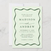 Moderne Groene Golvende Lijst Foto Bruiloft Kaart (Voorkant)