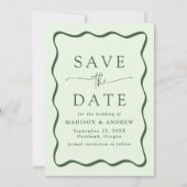 Moderne Groene Golvende Lijst Foto Bruiloft Save The Date (Voorkant)