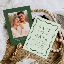 Moderne groene golvende lijst foto trouwdag save the date
