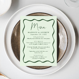 Moderne groene golvende lijst trouwfeest menu