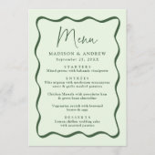 Moderne groene golvende lijst trouwfeest menu (Voorkant)
