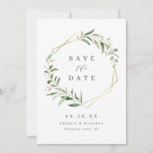Moderne groene goud geometrische rustieke bruiloft save the date (Voorkant)