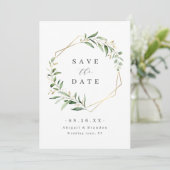 Moderne groene goud geometrische rustieke bruiloft save the date (Staand voorkant)