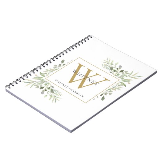 Moderne groene goud monogram naam notitieboek (Linkerzijde)