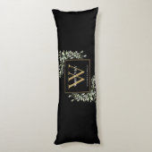 Moderne groene goud monogram zwart lichaamskussen (Achterkant (Verticaal))