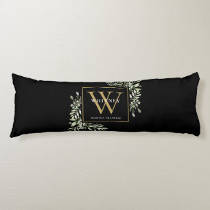 Moderne groene goud monogram zwart lichaamskussen