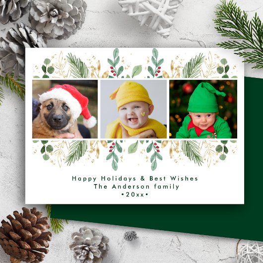 Moderne groene goudbessen Waterverf Griekenland Feestdagenkaart