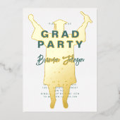 Moderne groene gouden afstudeerfeest folie uitnodiging (Voorkant)