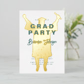 Moderne groene gouden afstudeerfeest folie uitnodiging (Staand Voorkant)
