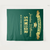 Moderne groene gouden afstudeerfoto-achtergrond wandkleed (Voorkant (horizontaal))