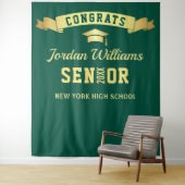 Moderne groene gouden afstudeerfoto-achtergrond wandkleed (In situ)