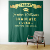 Moderne groene gouden afstudeerfoto-achtergrond wandkleed (In situ)