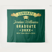 Moderne groene gouden afstudeerfoto achtergrond wandkleed (Voorkant (horizontaal))