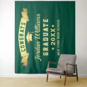 Moderne groene gouden afstudeerfoto achtergrond wandkleed (In situ)