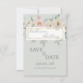 Moderne groene gouden bloemige bruiloft  save the date (Voorkant)