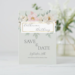 Moderne groene gouden bloemige trouw  save the date