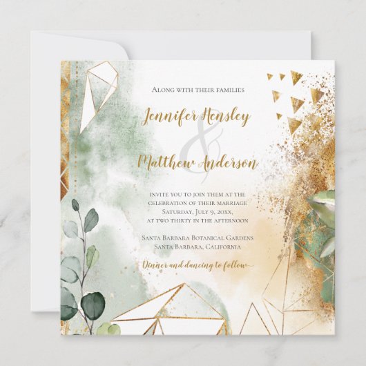 Moderne groene gouden botanische vierkant | kaart (Voorkant)