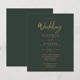 Moderne groene gouden budget trouwuitnodigingen