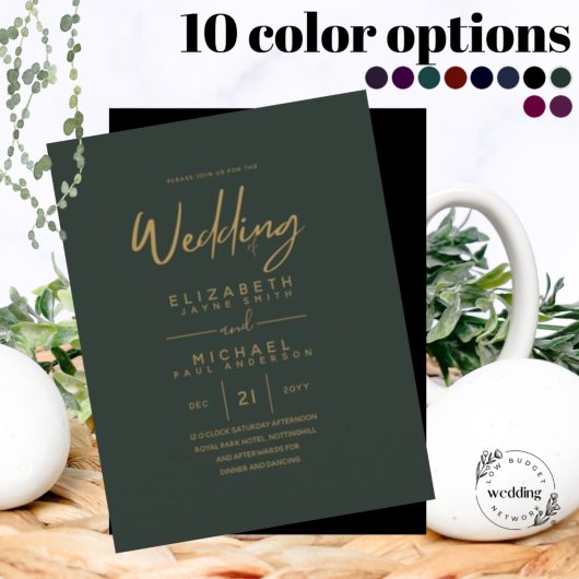 Moderne groene gouden budget trouwuitnodigingen QR