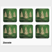 Moderne Groene Gouden Glitter Pine Kerstkaars Vierkante Sticker (Vel)
