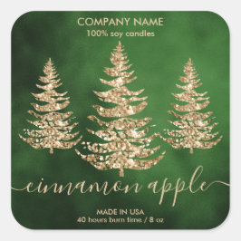 Moderne Groene Gouden Glitter Pine Kerstkaars Vierkante Sticker
