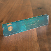 Moderne groene gouden kantoor-bureaunaam gepersona naambordje (Zijkant)