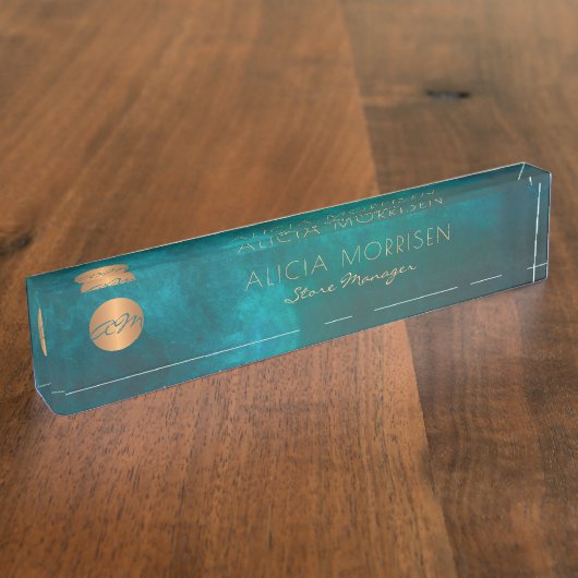 Moderne groene gouden kantoor-bureaunaam gepersona naambordje (Zijkant)