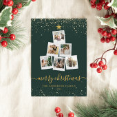 Moderne groene gouden kerstboom fotocollage feestdagenkaart